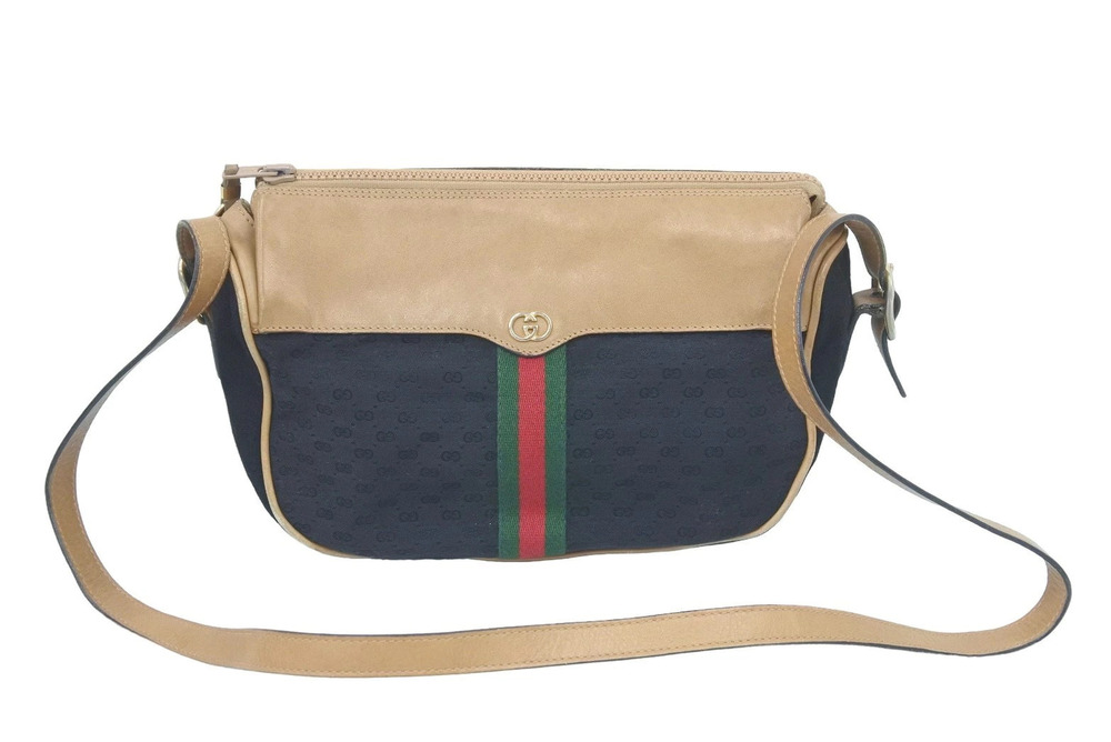 Gucci Shoulder Bag All over Leather Sherry Beige Cream Black